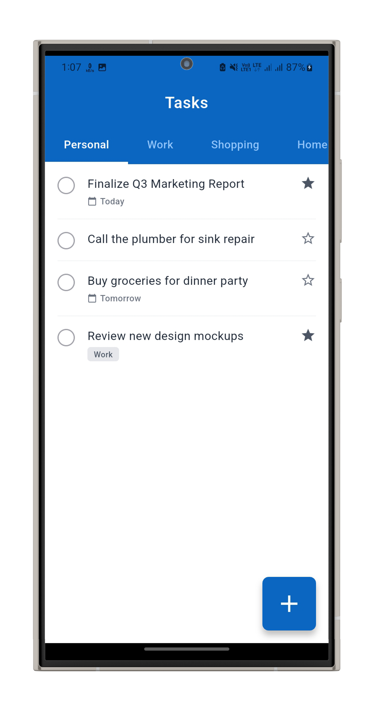 Done screen in the Tasks app